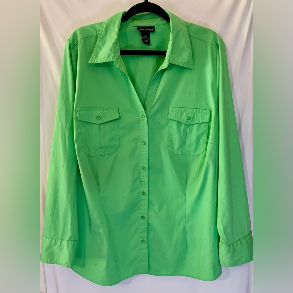 Lane Bryant Mint Green Collared Long Sleeve Top